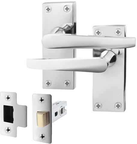 EAI Polished Chrome Door Handle & Latch Set | 1 Pair Internal Handles on Backplate with Latch (64mm) | Straight Pattern