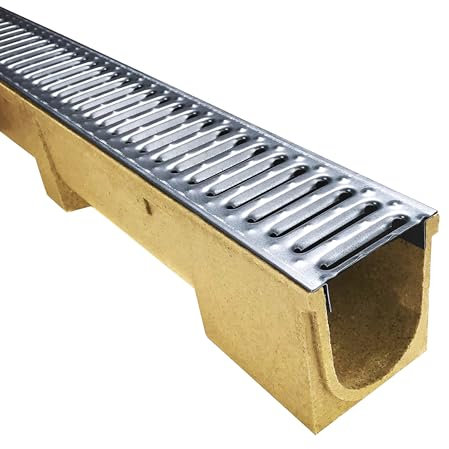 Polymerbeton-Entwässerungsrinne, Belastungsklasse A-15, Abdeckroste Kunststoff und Verzinkt, inkl. Stahlzarge. Höhe 8,3-26,9cm.Effizient, langlebig & robust (Verzinkt, 16,9cm)