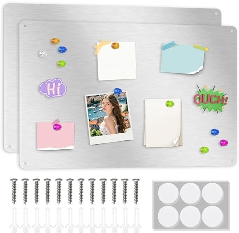 ALANGDUO 2 Pack Magnetic Board for Wall, 42 x 30cm Metal Magnets Board for Fridge, Stainless Steel Magnetic Notice Memo Board to Display Notes, Photos, Spice Jars, for Home Office Kids Bedroom