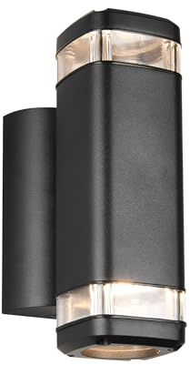 Reality Leuchten Außen Wandleuchte Barcelos R26446232, Aluminium Druckguss Schwarz matt, Kunststoff klar, exkl. 2x GU10