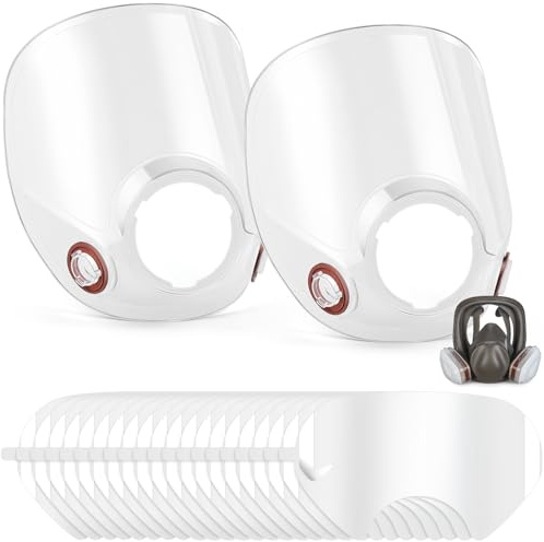 Tellegloww 2 Pcs Replacement Parts Lens Compatible with 6000 Series Full Face Respirator and 20 Pcs Peel off Lens Cover Compatible with 6000, 6700, 6800, 6900 Series Full Face Cover, Tool Parts