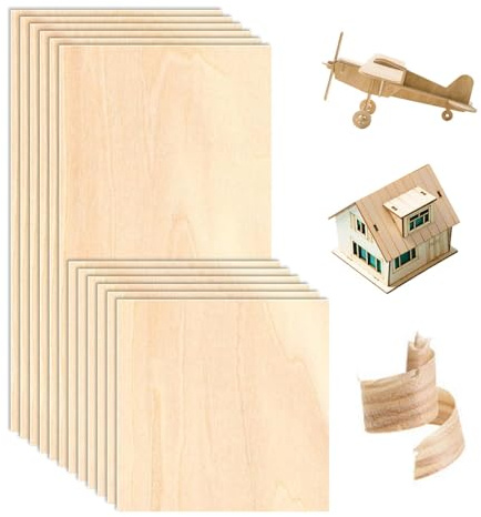12Pcs Balsa Wood Sheets, 200x100mm &100x100mm Plywood Sheets 1.5mm Thin, Unfinished Basswood Sheets Board for Woodcraft Model, DIY Crafts, Painting, Engraving, Stenciling, Home Decor(2 Sizes)