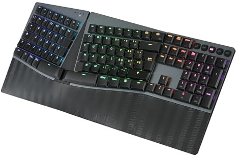 Perixx PERIBOARD-835RD – Tastiera Meccanica Wireless Ergonomica RGB, Switch Lineari Rossi Profilo Basso, Multi-Dispositivo (Windows/Mac), Layout Italiano