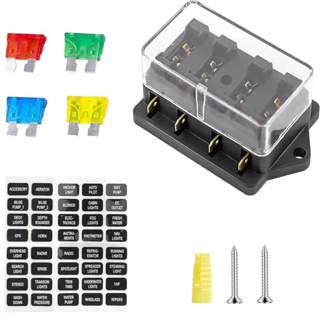 Vaskula 4 Voies Porte Fusible Porte Fusible 12v avec 4 Fusibles 10A 15A 20A 30A Fusibles Voiture pour Voiture Bateau Fourgonnette SUV