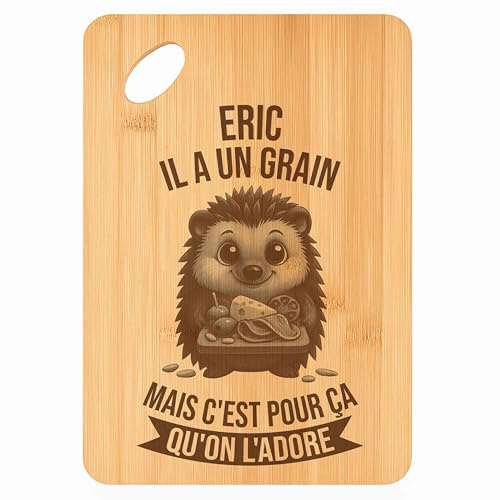 Planche à découper Eric Hérisson Grain - Plateau Apéro en Bambou Cadeau Gravé pour Homme Cuisine Barbecue