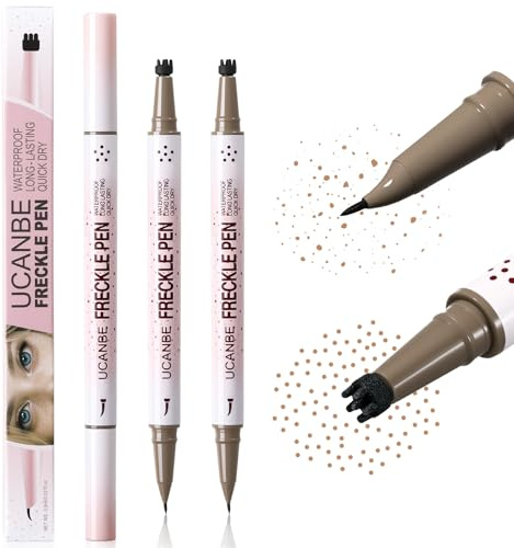 UCANBE Stylo et Tampon à Taches de Rousseur Double Embout(02 Café Naturel)*2 | Pointe Incurvée Précise à 15° Maquillage Imperméable, Crayons à Taches de Rousseur Fausses Longue Durée