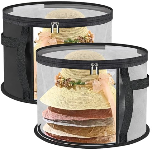 2pcs rotonde rotonde scatola con coperchio chiaro e finestra 16.5x10 cappello con chiusura con cerniera e manico contenitore di stoccaggio non tessuto portatile per casa, organizzatore di viaggio