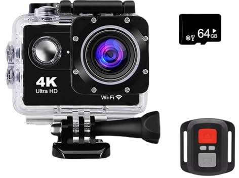 bergxperten Qinux Pixgo 4k Action camera Waterproof action camera featuring a 170° wide-angle lens, wireless remote control functionality and 5x zoom capability 64GB