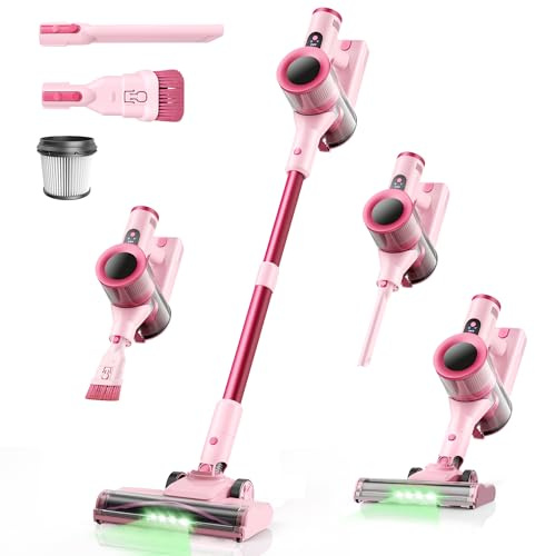 Dzaki Aspirapolvere Senza Fili 50KPa/55Min, Scopa Elettrica con Luce LED Verde, Spazzola Antigroviglio, Display LED, Autoportante, HEPA 5 Stadi, 2,7kg per Pavimenti/Tappeti/Peli Animali