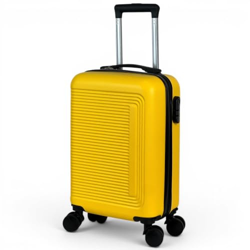 Trolley 10 kg Valigia Rigida Bagaglio a Mano 52x32x19 cm 4 Ruote Doppie Rimovibili Girevoli 360° Guscio in ABS Leggero e Resistente Unisex per Viaggi in Famiglia e Lavoro Offerta Mod.1152 (Giallo)