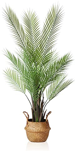 Kazeila 120cm Artificial Palm Tree Decorative Artificial Plants Indoors Fake Plastic Plants Areca Palm Tree Indoor Outdoor Home Decor 1Pcs