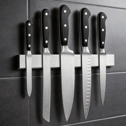 THMINS Magnetic Knife Strips, 30 cm Magnetic Knife Holder for Wall, Silver | Magnetic Knife Strips for Knife Storage, Metal Tool Rack for Kitchen Utensils Storage