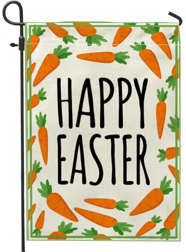 Drapeau de jardin en carotte - Texte de feuilles ludiques de Pâques - Orange - Double face - Pour extérieur, terrasse, pelouse, porche, balcon - 30,5 x 45,7 cm