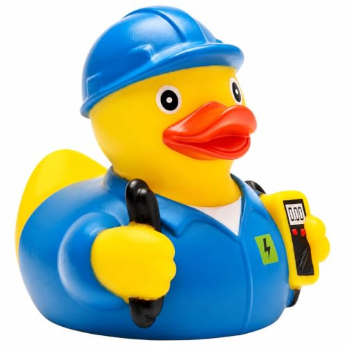 Duckshop I Badeenten Elektriker I Quietscheente I Quietscheentchen I Geschenk für Handwerker I Präsent Sammler (Badeente Elektriker -blau-)