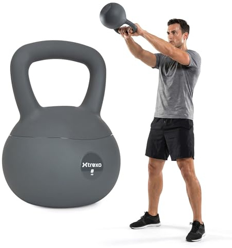 XTREXO Soft Kettlebell 6–12 kg – Bodenschonend & Geräuscharm – Synthetische Hülle mit Füllmaterial – für Kraft- & Functional Training zuhause (8 kg)