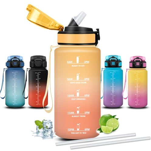 Mujigaga Borraccia- 0,5 litri- Borraccia Bambini, Borraccie con Cannuccia, Senza Perdite, Borraccie Motivazionale, Bocca Larga, Con Chiusura di Sicurezza, per Scuole, Corsa, Lavoro, Picnic