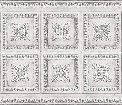 Brewster BHF2769 Cream Vintage Tin Peel & Stick Backsplash, Metallic