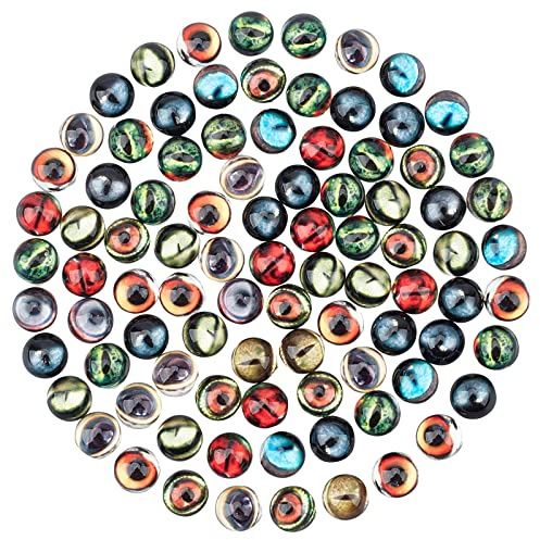 PandaHall 100 stücke 8mm Runde Tier Bösen Augen Flatback Glaskuppel Cabochons Edelsteine für Halloween Cameo Anhänger Schmuck Machen Handwerk Scrapbooking