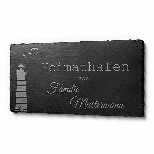 Schiefer Türschilder mit Gravur | Namensschild Briefkastenschild selbstklebend/blank Klingelschild mit vielen schönen Motiven | Größe 20x10 cm