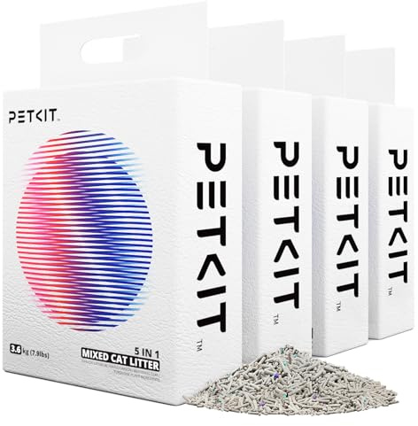 PETKIT Mixed Cat Litter Fast Clumping,Flushable,Ultra Absorbent, 100% Natural Ingredients Litter,Water Dissolvable,Really Dust-Free,Low Tracking Bentonite Tofu Litter ( 7.9 lb×4 Bags)
