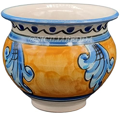 Sicilia Bedda - VASO IN CERAMICA SICILIANA - Decorazione Maioliche - Prodotto Artigianale di Alta Qualità - DIAMETRO 10 CENTIMETRI (Arancio e Blu)