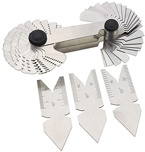 Bestgle 58 Pezzi Calibro di Precise Filettatura Dosatore Calibro Passo Strumento e 3 Pezzi Strumento in Acciaio Inox 60 e 55 Gradi Filettatura Spina Strumento (Metrico + Imperiale)