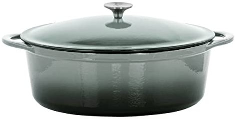 MegaChef Cazuela de hierro fundido esmaltado ovalado de 7 cuartos de galón en gris