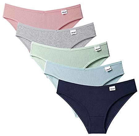 Underbyxor dam bomull 5-pack färgglada trosor för kvinnor enfärgade låg midja elastiska bikinitrosor damer sömlösa trosor underkläder damer sexiga underkläder andas stringtrosor, marinblå, XL
