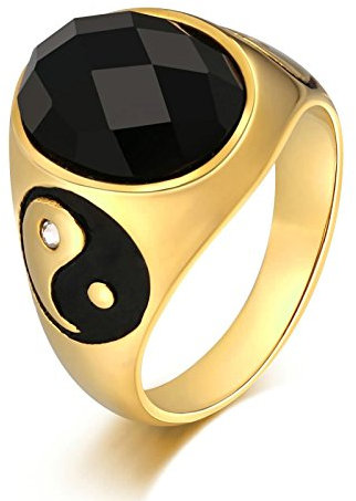 Ayoiow Männerring Gravur, Ring für Männer Edelstahl Größe 54 (17.2), Herren Siegelring, Gold