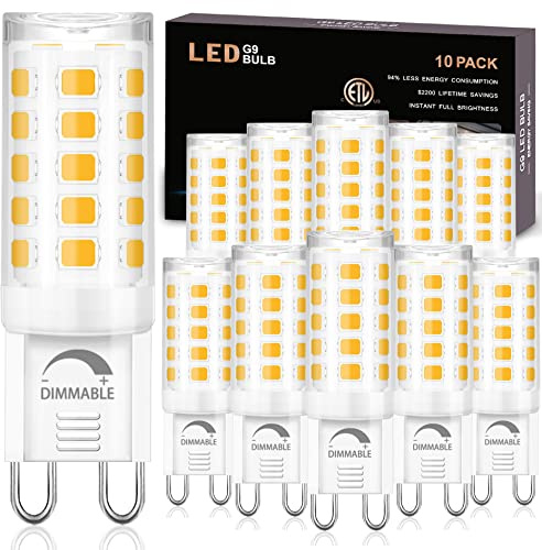 winshine 10 Pack G9 LED Bulb Dimmable 4W (40W Halogen Equivalent) 4000K Natural Daylight, T4 Chandelier Light Bulbs G9 Bi Pin Base, No-Flicker 120V AC 360°Beam Angle