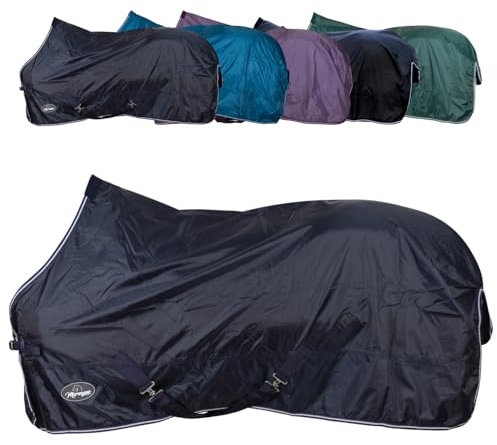 Marengos - Regendecke 420D Economic – leichte Pferdedecke für Regen – atmungsaktiv & wasserdicht – Weidedecke mit Kreuzgurten – Outdoordecke für Pferde – 145 cm in Nachtblau
