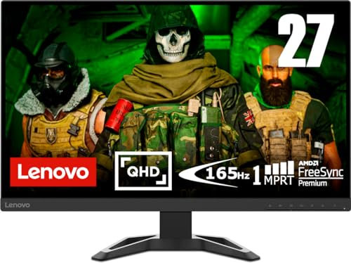 Lenovo G27q-30 | 27 WQHD Gaming Monitor | 2560x1440 | 165Hz | 350 nits | 1ms Reaktionszeit | HDMI | DisplayPort | AMD FreeSync | höhenverstellbar | schwarz