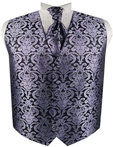 ME&SLEEVE 3 Stück Herren Klassisch Smoking Hochzeits Paisley Weste + Ascot Krawatte + Taschentuch für Hochzeitsanzug