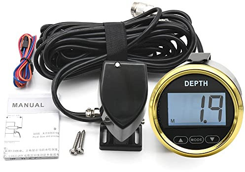 JINGERL Depth Gauge 52mm Marine Boat Digital Depth Meter with White Backlight 9-32V Pulse Signal Depth Gauge Waterproof Meter 2 Inch (Color : Gauge)