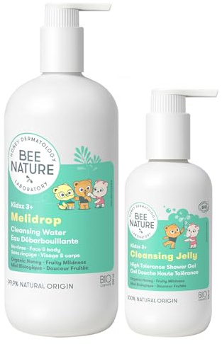 Bee Nature - Acqua Detergente Bio per Bambini 500ml - Senza Risciacquo - Gel Doccia Delicato 200ml - 100% Biodegradabile e Riciclabile.