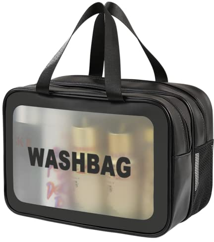 DAPOWER Travel Toiletry Bag for Women and Men, Matte Translucent Toiletry Bag with Handy Handle, Makeup Cosmetic Organizer Bag for Travel Toiletries Accessories (Black-XL)