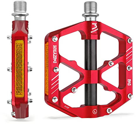 MZYRH Fahrradpedale mit Reflektoren,Rennrad/Mountainbike-Pedale,9/16 Zoll Leichte Aluminiumlegierung 3 versiegelte Lager Fahrrad-Plattform-Pedale (Rot)