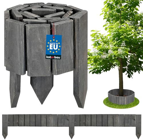 KOTARBAU Mini Clôture Bois de Jardin Couleur Anthracite 10 x 110 cm | Bordure de Pelouse | Clôture Anti-Rongeurs | Palissade en Bois | Clôture Bois Jardin | Barrière Bois Jardin | Barrière Bois Jardin
