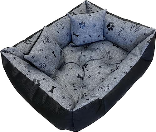 Dogs4Life Hundebett mittlere Hunde | Orthopädisch & Gelenkschonend | Hundesofa | Hundekissen | Waschbar | Outdoor & Wasserabweisend | Robust & Formstabil | M 100x75cm Schwarze Pfoten