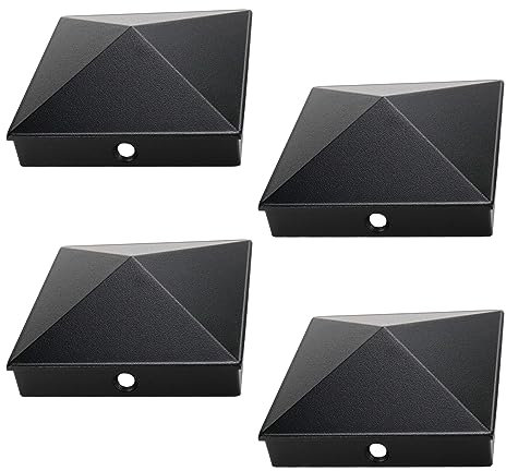 Bitray Aluminium-Pyramiden-Pfostenkappen, passend für echte 8,9 x 8,9 cm Holzpfostenkappen für Zaunpfosten (schwarz, 4 Stück)