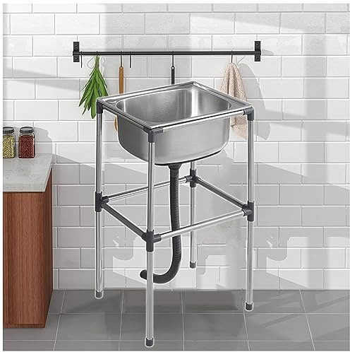 Kommerzielle Restaurant-Spülbecken, Freistehendes Edelstahl Spüle, 1 Becken Handwaschbecken, Mit Abfluss, Tragbare Spüle Nein Mit Wasserhahn (Size : 37x31x60cm/14.5x12.2x23.6in)