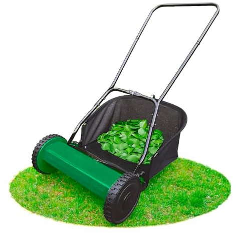 Avilia Tagliaerba Manuale Elicoidale Eco-Friendly 25L - Tosaerba a Spinta con Regolazione del Taglio 17/43mm, Sacco di Raccolta 35cm, Ideale per Giardini e Prati