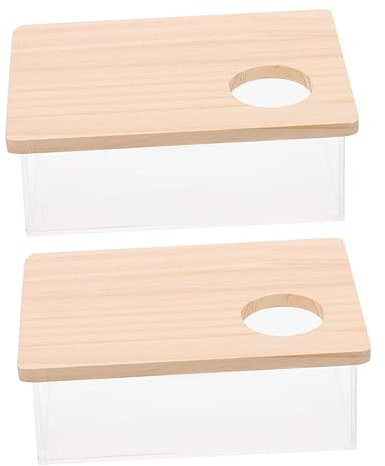 BUGUUYO 2stücke Transparentes Hamsterbadewanne Aus Acryl Mit Holzdeckel Und Sichtfenster Hygienische Waschanlage Und Praktisches Badezimmerzubehör Für Zwerghamster Und Chinchillas Glatte