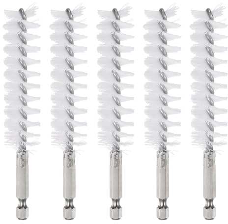 QUARKZMAN 5Pz Spazzola in Nylon per Fori di 20mm Dia Cleaning Spazzola metallico Intrecciata Scovolino per Tubi Manico Gambo Esagonale 1/4 di Pollice per Tubi, Porte, Cuscinetti