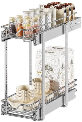 Dindon Ausziehbarer Schrank-Organizer, ausziehbare Regale für Küchenschränke, 2 Ebenen, Drahtkorb, Schrank-Organisation, 19,1 x 54,6 cm (B x T)