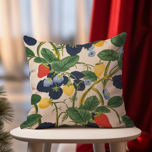 DecStic Funda de almohada de verano para jardín, cereza, limón, cítricos, para exteriores, temporada de fresas, funda de almohada impermeable, para muebles de patio, tienda de campaña, jardín, 22 x 22