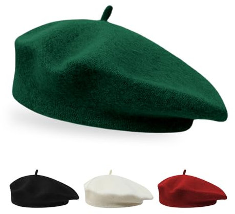 DKDXID Französische Baskenmütze Damen Wolle Winter Franzosen Baskenmützen für Frauen Barette Moderne Künstler Maler Hut Klassische Barett Damen Pantomime Mütze Chic Warm Beret Mütze French Plain-Grün