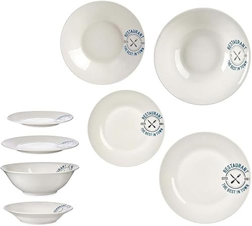 Juego de Vajilla Completa de 13 piezas de cerámica, Vajilla moderna para 4 personas - Platos llanos y hondos, Platos de postre