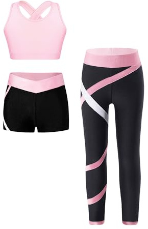 iiniim Flickor sportkläder set joggingdräkt fjäril tryck crop top toppar med fitnessbyxor joggingbyxor dans yoga träning, M rosa A, 146/152 cm