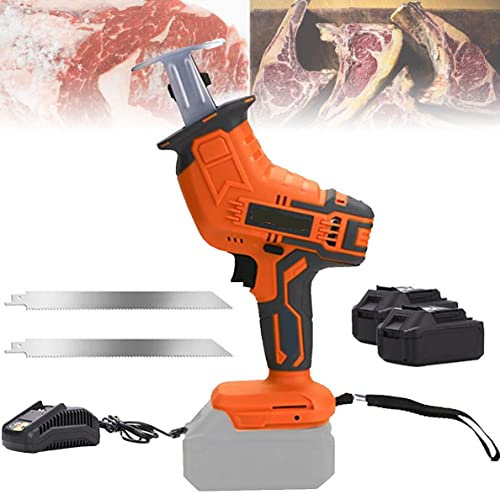 Scie à Os de Boucher électrique, Scie de Boucher Professionnel pour Couper Viande Congelée et Os, Couteau Electrique Scie Viande, pour Couper Viande Congelée, Os, Métal, Bois,2battery+2sawtooth